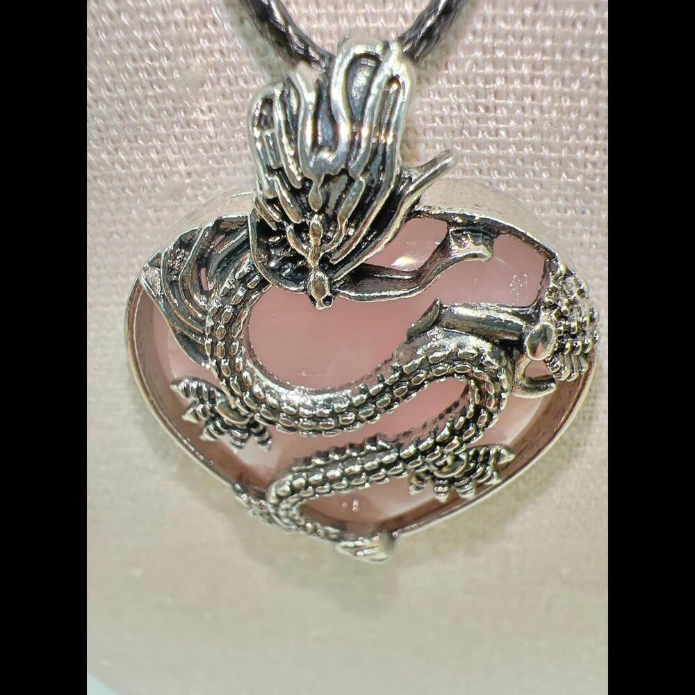 Stunning Rose Quartz Dragon Heart Pendant Necklace - Picture 5 of 12